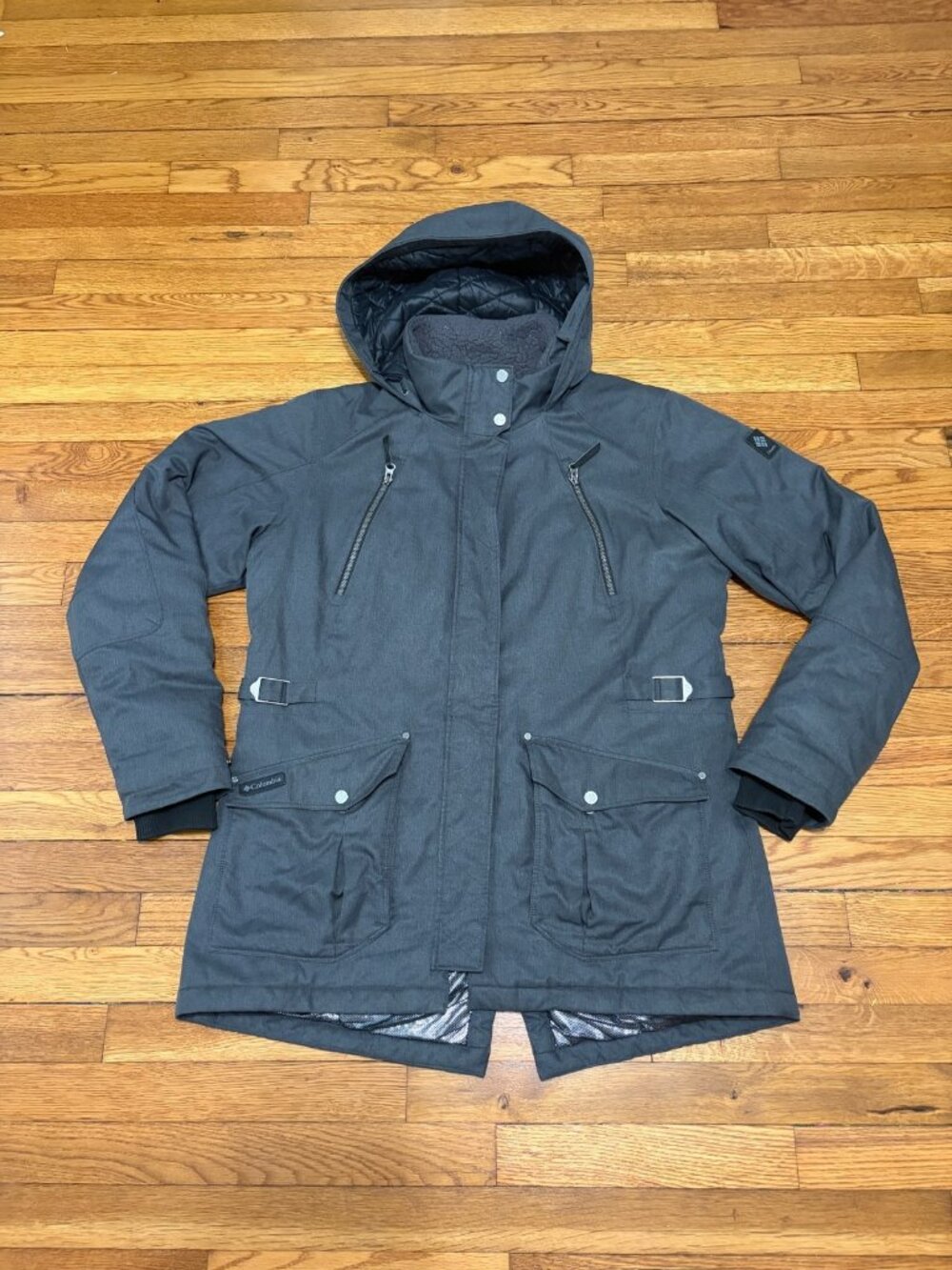 Columbia Womens 550 Turbo Down Parka Jacket Size XL Gray Zip Up Insulated Hooded